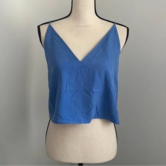 EVERLANE Washable Silk Cropped Cami - Blue - Picture 1 of 5